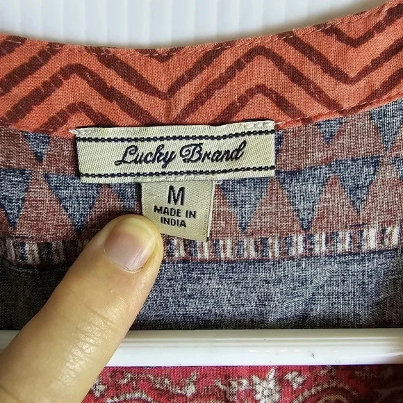 Lucky Brand Mandarin Tie Dress Rayon Button Up Sleeveless Red Boho size M - Picture 6 of 13